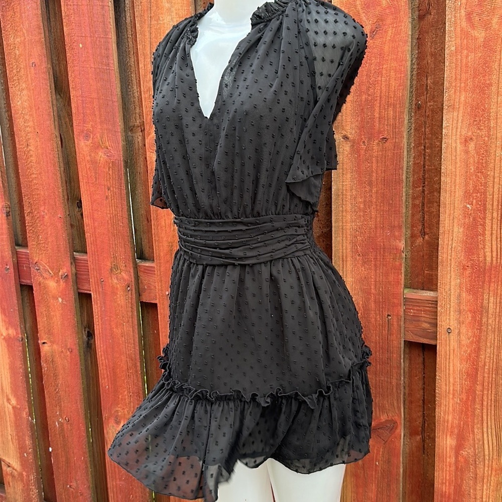 Zara Black Swiss Dot Ruffle Mini Dress Size S - Picture 9 of 14